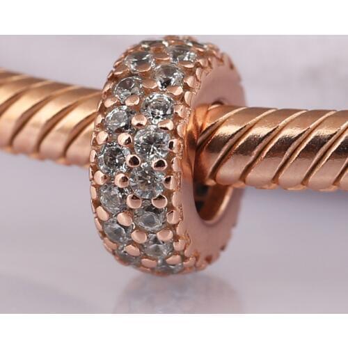 S925 Bead DIY Jewelry Inspiration Within Spacer Charms fit Lady Bracelets Bangle Rose & Clear CZ