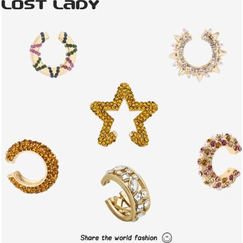 Lost Lady New Fashion Alloy Star Small Ear Cuff For Women Multicolor Crystal Clip Earrings Jewelry Wholesale Wedding Party Gifts
