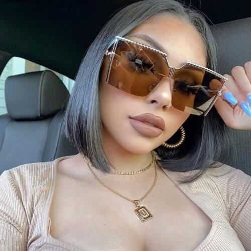Oversized Square Sunglasses Women Men Luxury Vintage Alloy Frame Sun Glasses Clear Lens One Piece Rimless Eyewear Shade