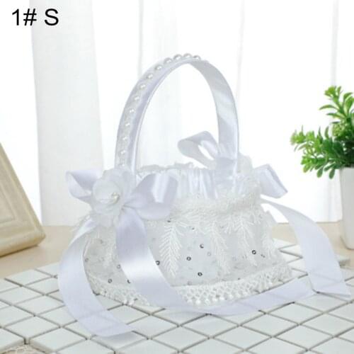 Wedding Supplies Flower Basket Simulation Petal Party Home Decor Gift Hand-woven Silk Bowknot Flower Girl Portable Flower Basket