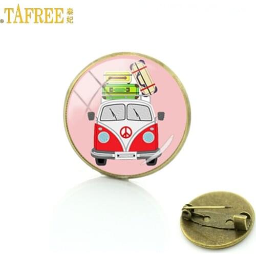 TAFREE antique bronze color Hippie Peace Sign Van Bus broches men women vintage fashion car jewelry badge brooch pins gift CT108