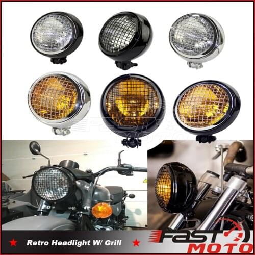 Retro Motorcycle 5.75" Mesh Grill Headlight Old School Cafe Racer Custom Vintage Grille Headlamp Bottom Mounting Head Light
