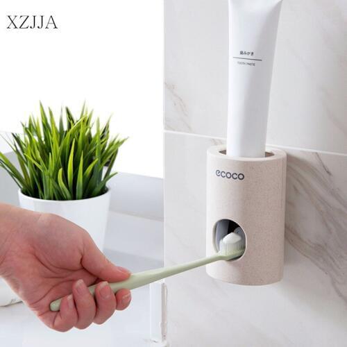 XZJJA Self-adhesive Automatic Toothpaste Dispenser Toothpaste Squeezers Bathroom Wall Mount Dust-proof Toothpaste Holder