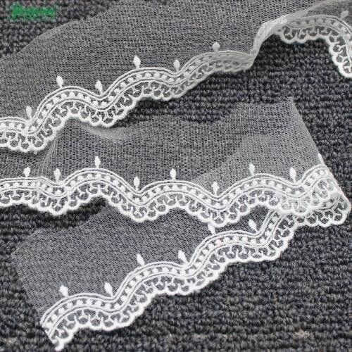 YACKALASI 15 Yds Tulle Embroidered Lace Fabric Cotton Embroidery Flower Skirt Apparel Trims Scalloped Appliqued White Black 5CM