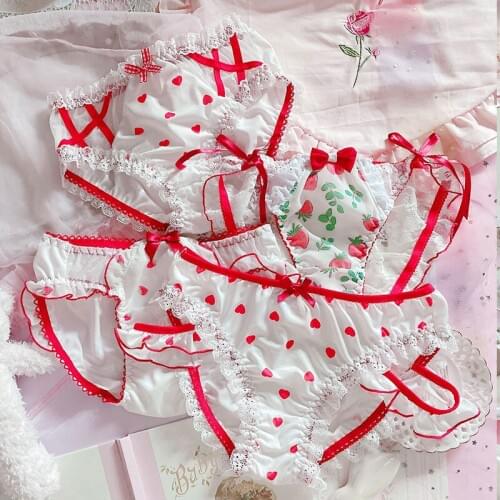 Japanese soft girl Lolita sexy cute lace strawberry love briefs