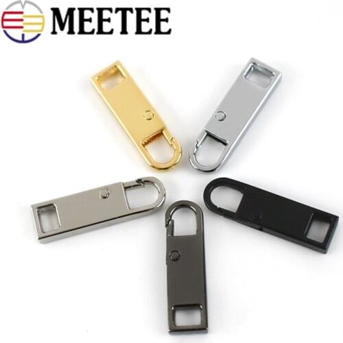 10pcs 8.6X30mm 3#5#8#10# Zippers Puller Metal Zip Head Spring Hook Buckle Kits Zipper Slider DIY Sew Instant Repair Zips for Bag