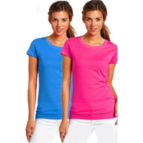 Camiseta para mujer, camiseta elstica bsica de manga corta, 22 colores, S-XL, 100% de algodn
