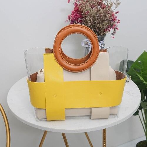 Women Bag PVC Bucket Korean Fashion Tote Bag Fashion Patchwork Zipper Composite Bag Sweet Waterproof High-Capacity