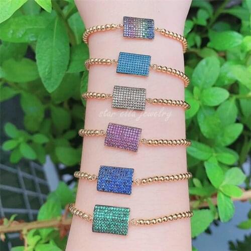 10pcs/lot Brass Bead Adjustable Bracelets Square Bling Charm Bracelet Wholesale Jewelry