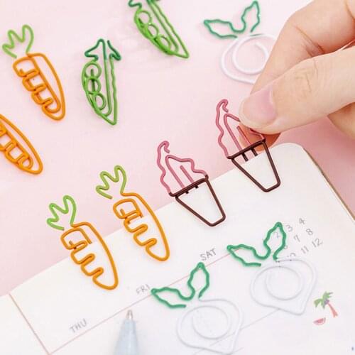 20pcs/lot Cartoon vegetables Ice Cream style Clips Metal Material Memo Clip for book School Party Supplies Gift for Kids