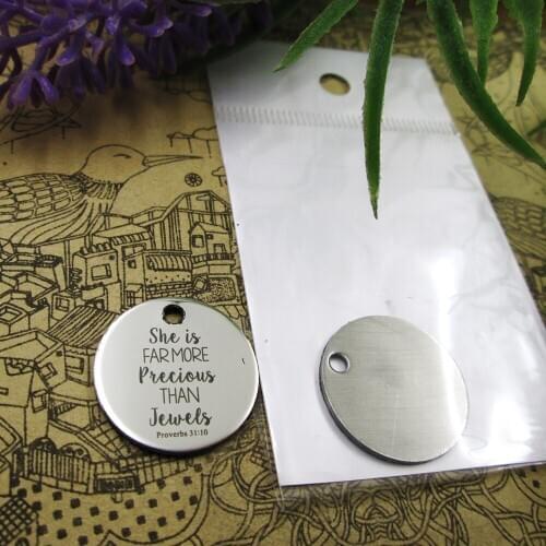 10pcs--"She is far more precious than jewels Proverbs 31:10"stainless steel charms more style for choosing DIY Charms from Bible