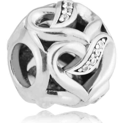2017 Valentine Fits For Pandora Bracelets Ribbons Love with Clear Cubic Zirconia 925 Sterling Silver Beads Jewellery EMOSAN