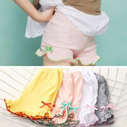 2021 3-10 Years Sweet Cute Baby Childrens Clothing Summer Lace Edge Bow Decoration Solid Color Girls Short Basic Leggings Pants