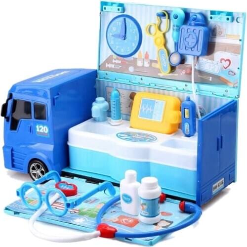 21 Piece Rescue Vehicle Simulation Ambulance Truck Educational Truck Kids Toy Set Role Play Gift for Boys Girls Children