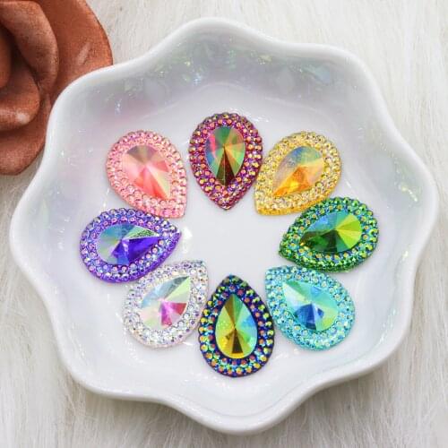 25pcs Shiny and colorful Drop shape crystal Gem 13*18mm Flatback Resin rhinestones for needlework DIY Wedding Appliques Crafts
