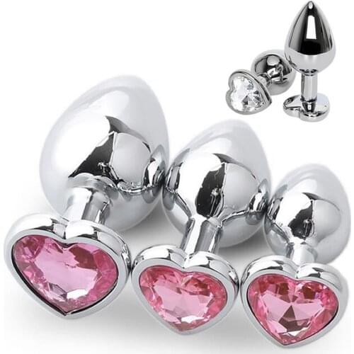 3 Size Anal Plug Heart Stainless Steel Crystal Anal Plug Removable Butt Plug Stimulator Anal Sex Toys Prostate Massager Dildo