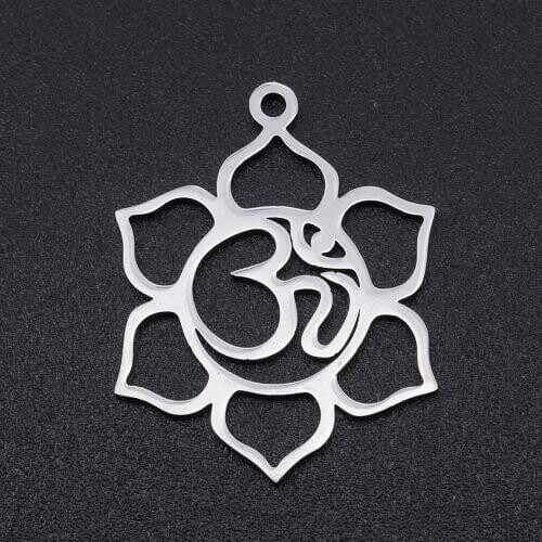5pcs/lot 100% Stainless Steel OM Lotus Flower Charms Wholesale Accept OEM Order Jewelry Making Charms Never Tarnish