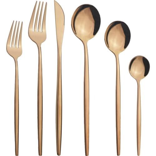 6Pcs/Set Rose Gold Cutlery Set Stainless Steel Dinnerware Set Knives Forks Dessert Spoons Tableware Set Kitchen Silverware Set