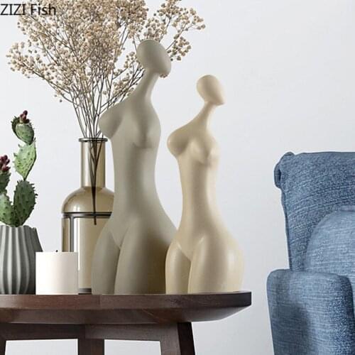 Abstract Nude Figures Statue Modern Decor Ceramic Ornaments Brief Character Crafts Porcelain Sculpture Living Room Decoration