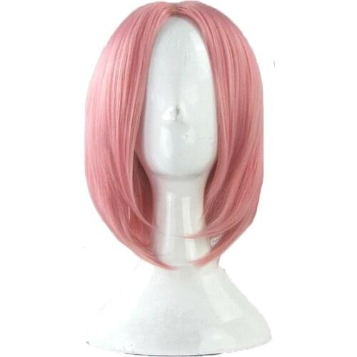 Anime Haruno Sakura Short Pink Styled Heat Resistant Hair Cosplay Costume Wigs + Wig Cap