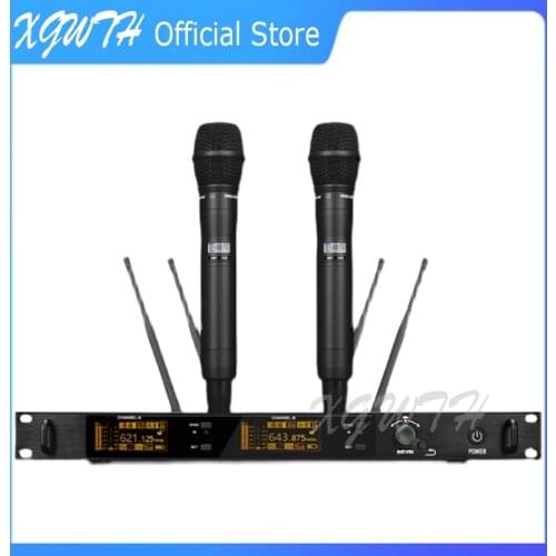 200 Channel True Diversity UHF Wireless Karaoke Microphone System with 2 Headheld Lavalier Headset Mic Audio DJ Stage Microfone