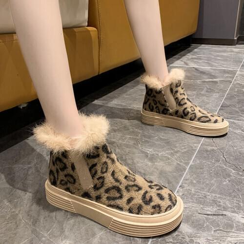 Shoes Woman Leopord Pattern Snow Boots Womens Winter Bootie Thick Bottomed Casual Fluffy Cotton-padded Shoes Sexy Luxury