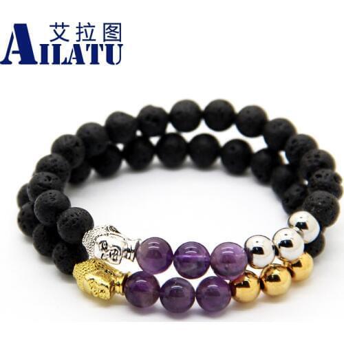 Ailatu Jewelry Lava Stone Beads Yoga Buddha Bracelet for Summer Holiday