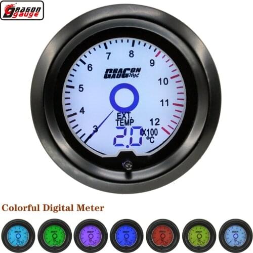 Dragon 52mm 7 Color Pointer LCD Digital Auto Exhaust Gas Temperature Meter Car EXT Temp Gauge Free Shipping