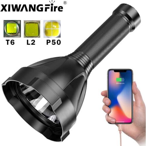 Powerful Built-in Battery Flashlight Camping Outdoor LED T6 L2 XHP50 Searchlight USB Rechargeable 3 Modes Waterproof Lights