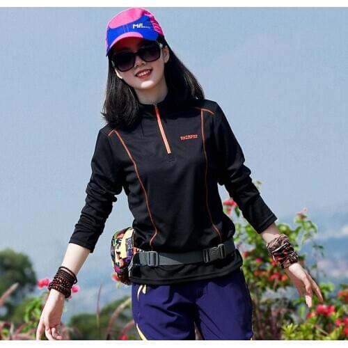 M-4XL Women Slightly Thicker T-shirt Spring Autumn Outdoor Quick Dry Elastic Breathable Big Size Long Clothes Sleeve Hiking Wear