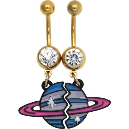 JHJT 2PCS 14G Dangle Belly Button Rings Piercing 316L Stainless Steel Planet Navel Rings Piercing New Year Women Gifts