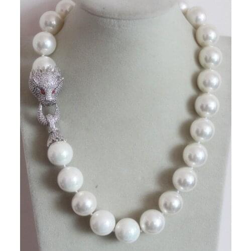 Beautiful 20mm White South Sea Shell Pearl Necklace 18" AAA Crystal Clasp