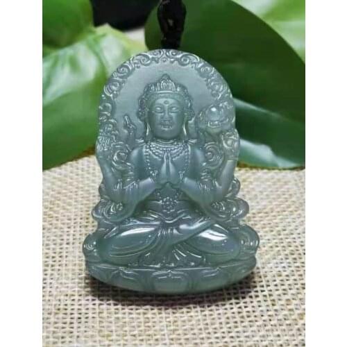 Natural A hetian jade double Hand-Carved jade guan yin green jade pendant jade necklace men pendants jewelry
