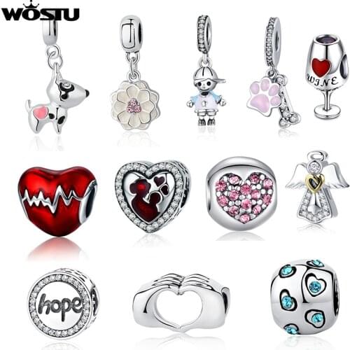 Hot Sale Dog Heart Charm Beads Pendant Fit Original Bracelet Bangle DIY Necklace For Women Girls Wedding Party Jewelry Gifts