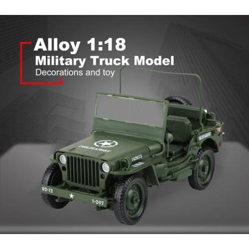 Alloy Diecast 1:18 For Jeep Military Tactics Truck Car Model Opening Hood Panels To Reveal The Engine For Children Gift Toys