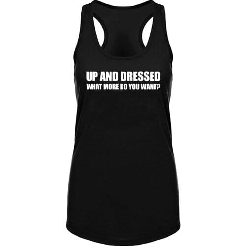 Lyprerazy Womens UP AND DRESSED Workout Gym Funny Printed Tank Top