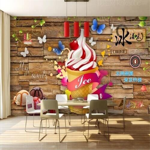 Milofi manufacturers custom wallpaper mural 3D European and American brick wall ice cream shop gourmet tooling background wall
