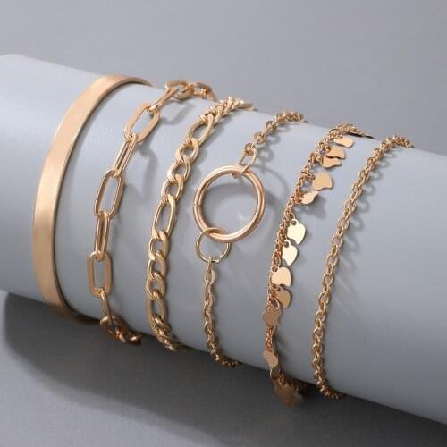 DIEZI Hip Hop Punk Geometric Link Chain Bracelets Set For Women Bohemian Gold Color Wide Cuff Bangles Bracelet New 2021 Jewelry