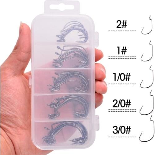 Fishing Hook Set Kit Carbon Steel Wide Crank Hook Offset Fishhook for Soft Worm Lure Barbed Hooks Carp Fishing Tackle