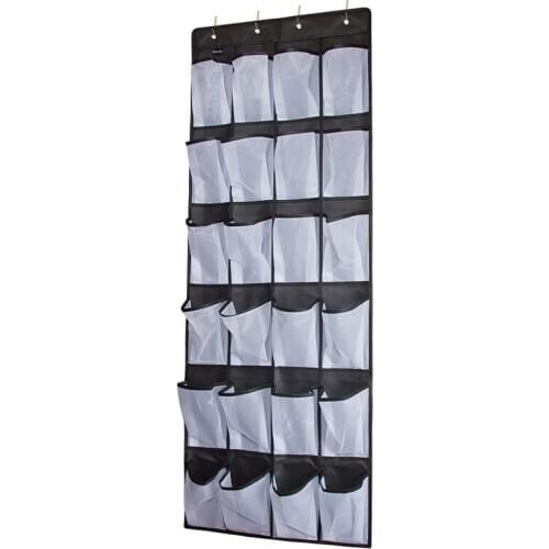 Over The Door Shoe Organizer, Clear Hanging Shoe Rack, Fabric Closet Shoe Organizer Storage Bag, 24 Large Mesh Pockets Door Shoe
