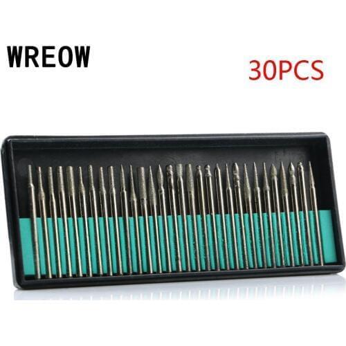 WREOW 30Pcs 3mm Diamond Coated Burr Drill Bit Grinding Head Shank Coated Needle Tip Grinding Heads Alloy Ball Fits Rotary Tool