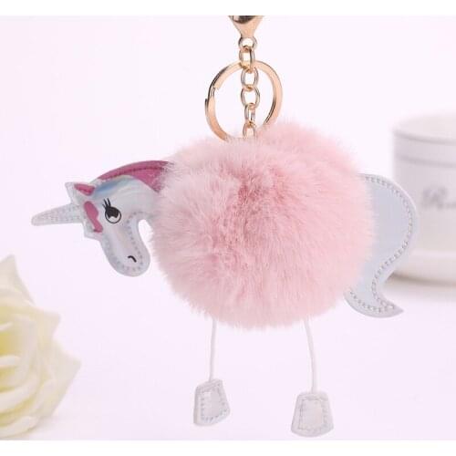 Unusual Pom Keychain Artificial Pompoms Rabbit Fur Ball Key Chain Women Bag Car Keyring Warm Gifts 2021 New Trendy