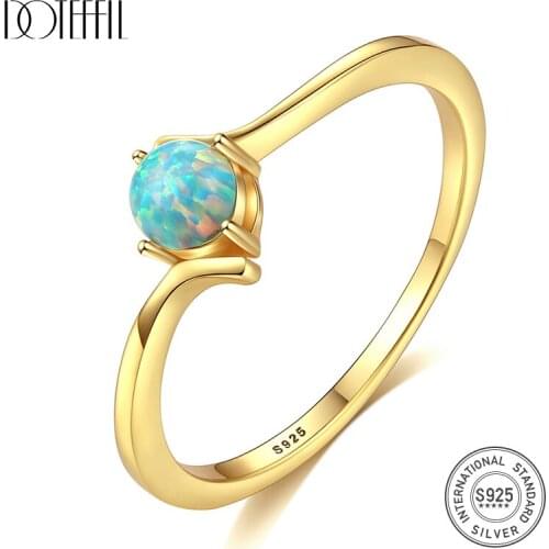 DOTEFFIL Delicate Small Ball Fire Opal Wedding Rings for Women Romantic Colorful Birthstone Rings Silver 925 Jewelry Accessories