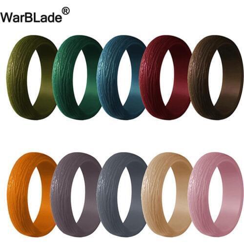 WarBLade New Tree Pattern Silicone Rings 5.7mm Food Grade FDA Silicone Finger Ring Hypoallergenic For Women Wedding Rubber Bands