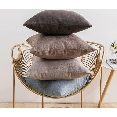 Solid Color Linen Type Cloth Throw Pillow Case with Zipper Euro Sham Cushion Cover Cosy Couch Living Room Decoration Pillowcase