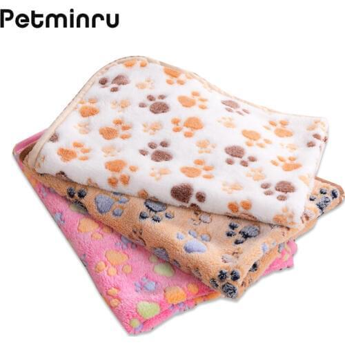Petminru 75*100cm Cute Floral Paw Print Dog Puppy Fleece Soft Pet Blanket Beds Warm Dog Mat Pet Cat Mats