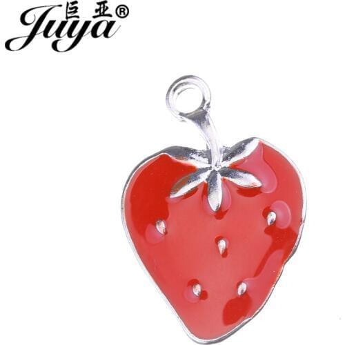 JUYA High Quality Floating Charms for Girl Necklace Bracelet Making 23.5x15.5mm 10pcs/lot Strawberry Shape Alloy Pendants AO0546