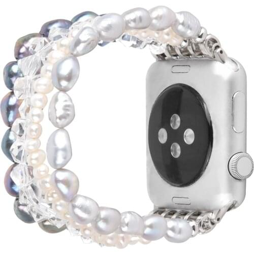 Womens Wristband For Apple Watch strap 6 5 4 3 2 1 Bands 40mm 38mm 42mm 44mm Elastic Bling Pearl Bracelet Luxury Jewelry Strap