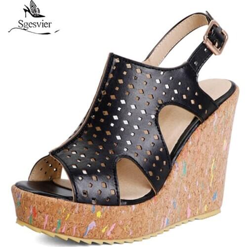 Sgesvier 2021 Big Size 34-43 Women Sandals Sexy Wedges Platform High Heels Shoes Summer Fashion Party Shoes Black Yellow