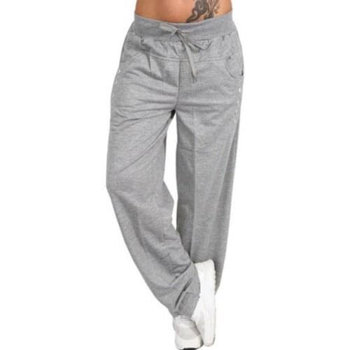 Sport Pants Elastic Waist Solid Color Women Trousers Thin Straight Wide Leg Drawstring Long Pants Ladies Clothing for Training